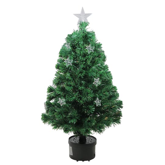 4Ft Pre-Lit Potted Fiber Optic Artificial Christmas Tree with Stars, Multicolor Lights By Northlight in Green | 4 ft | Michaels®